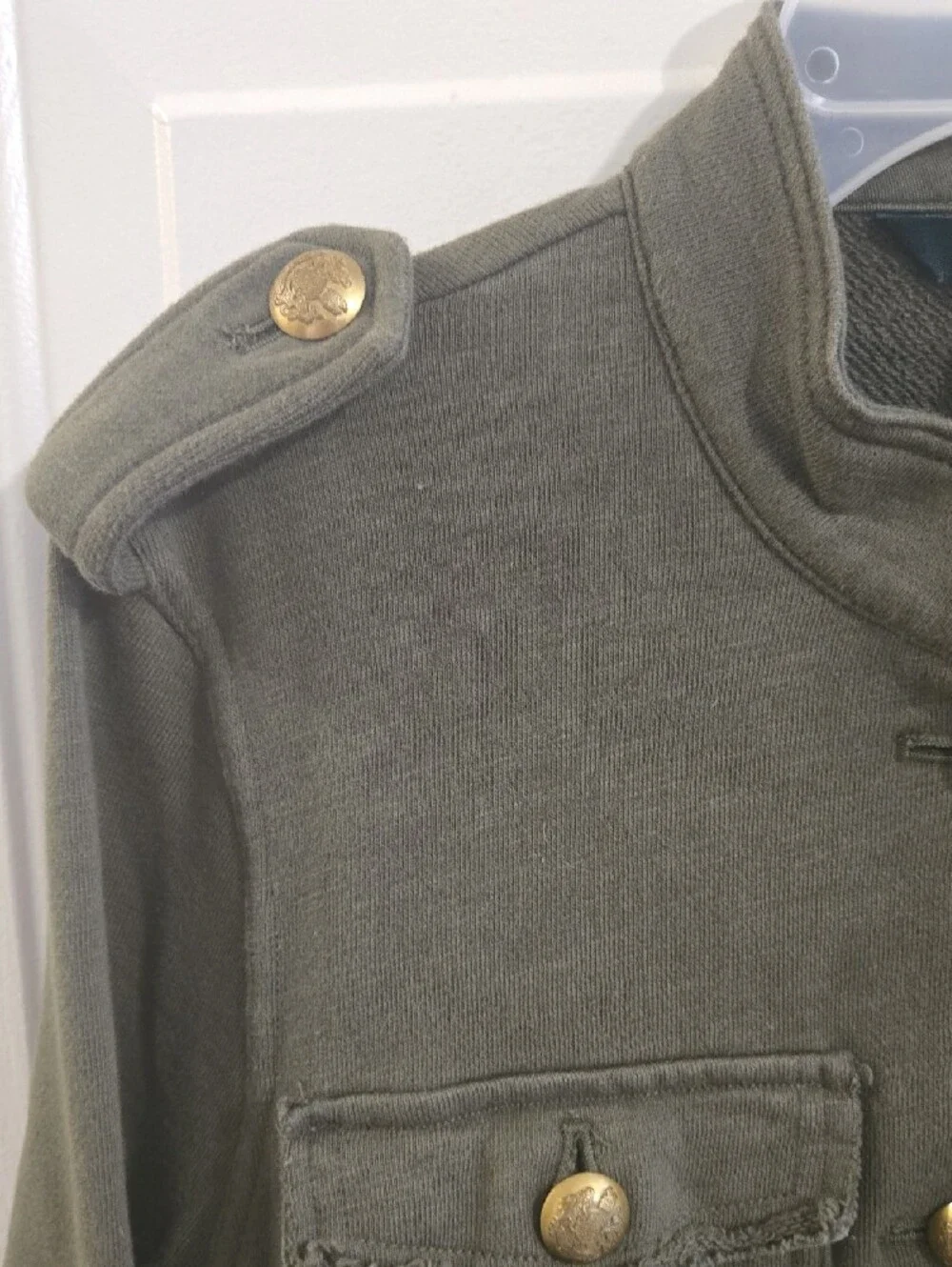 LRL Olive Green French Terry Cargo Utility Jacket Buttons S Military Style Layer